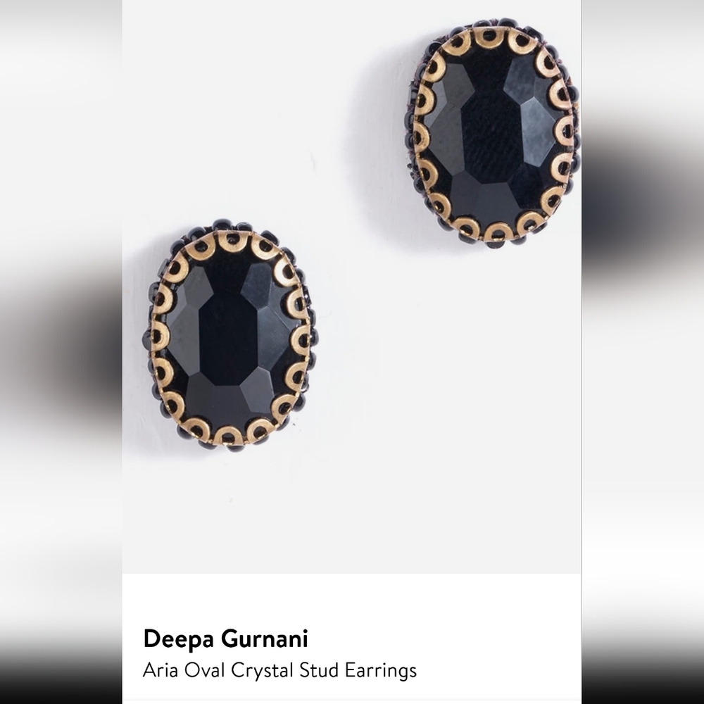 Deepa Gurnani Aria Oval Crystal Stud Earrings In Black